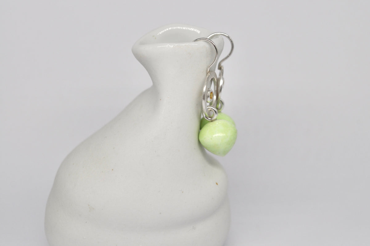 Lemon Green Chrysoprase & Yellow Sapphire Silver Circle Earrings
