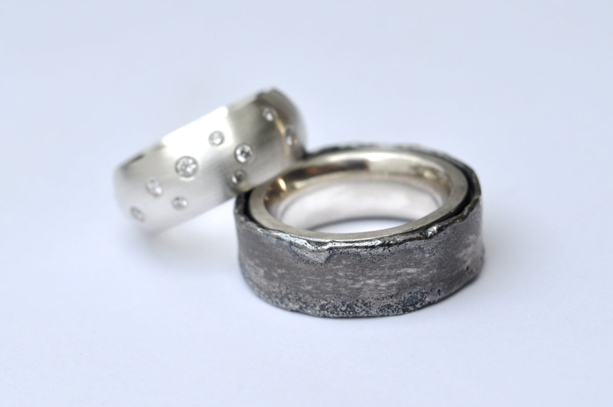 Silver ring with diamonds, Oxidized silver ring