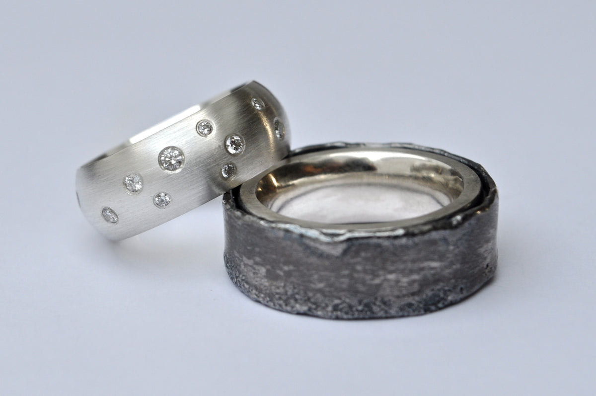 Silver ring with diamonds, Oxidized silver ring