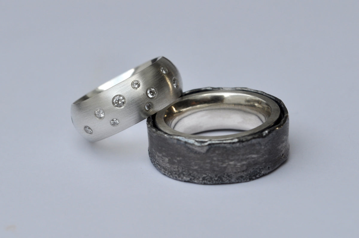 Silver ring with diamonds, Oxidized silver ring