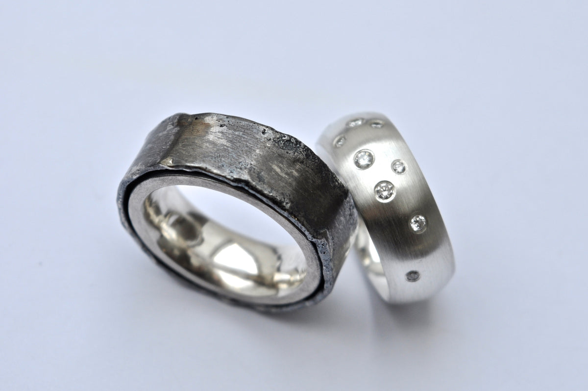 Silver ring with diamonds, Oxidized silver ring