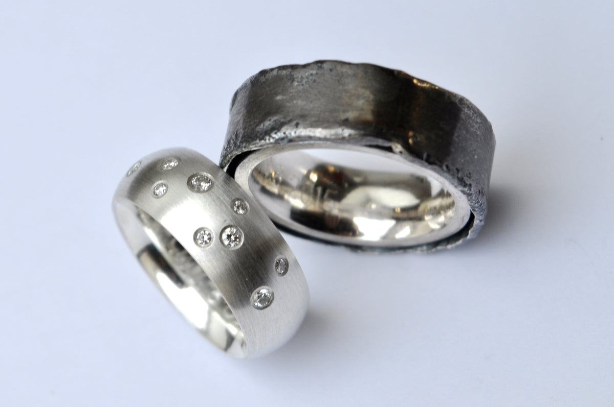 Silver ring with diamonds, Oxidized silver ring