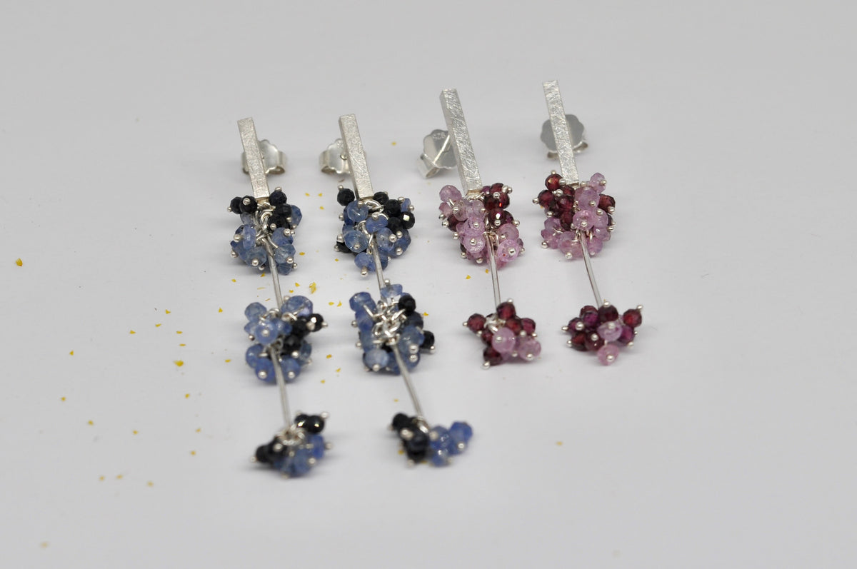 Delicate Drop Earrings — Pink Sapphire & Rhodolite