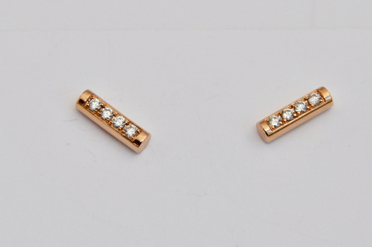 Diamond Bar Stud Earrings - 18K Yellow Gold