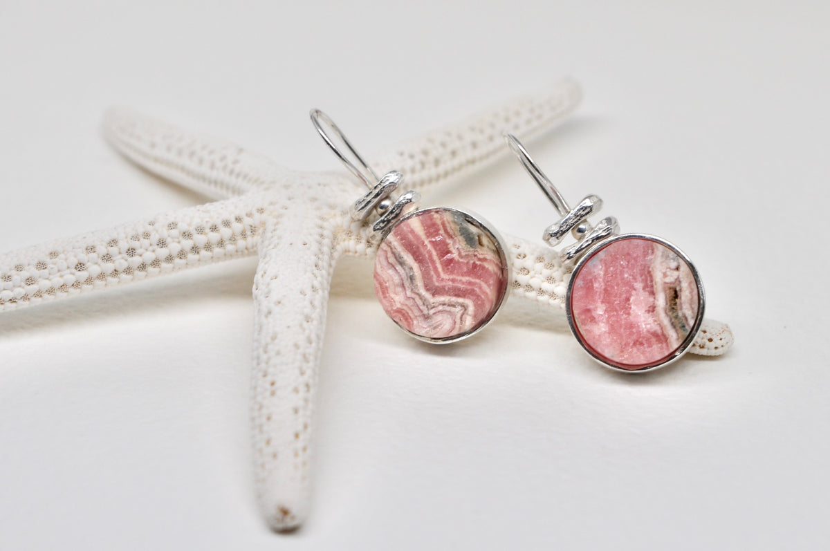Rhodochrosite Disc Drop Earrings