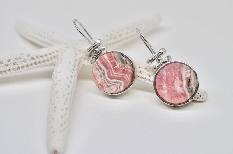 Rhodochrosite Disc Drop Earrings