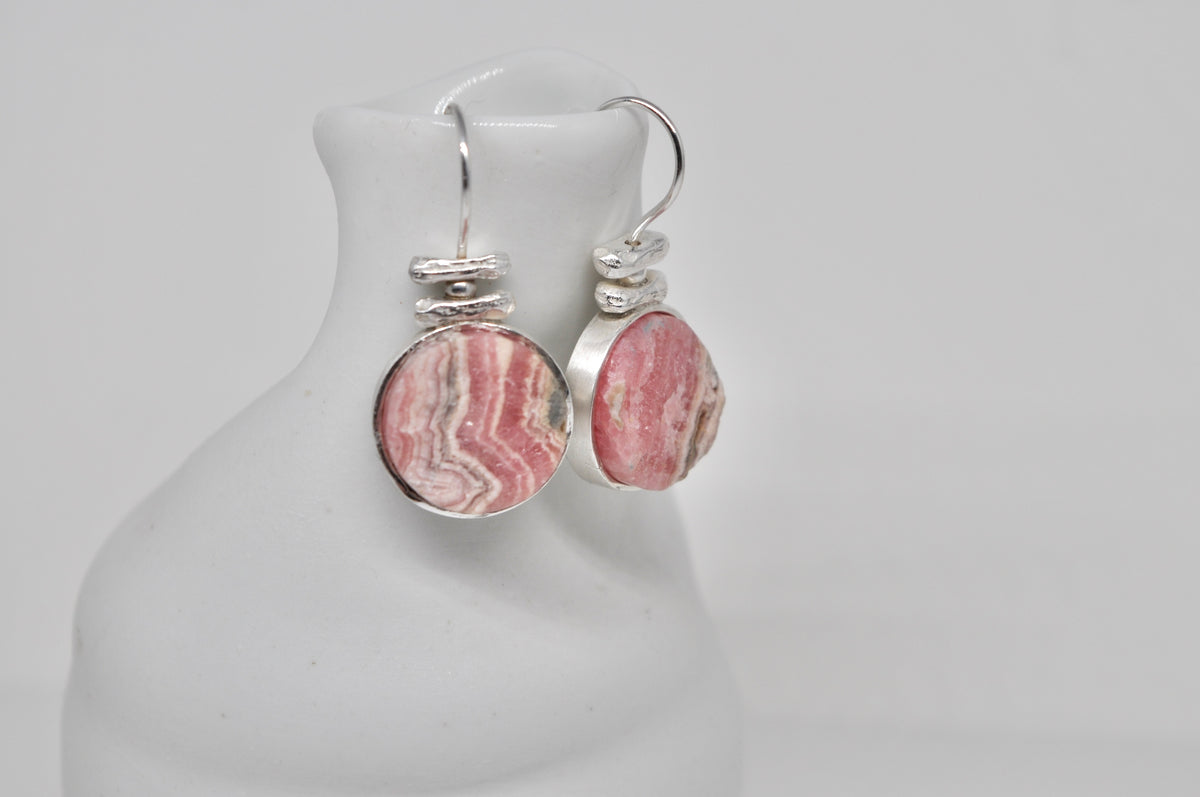 Rhodochrosite Disc Drop Earrings