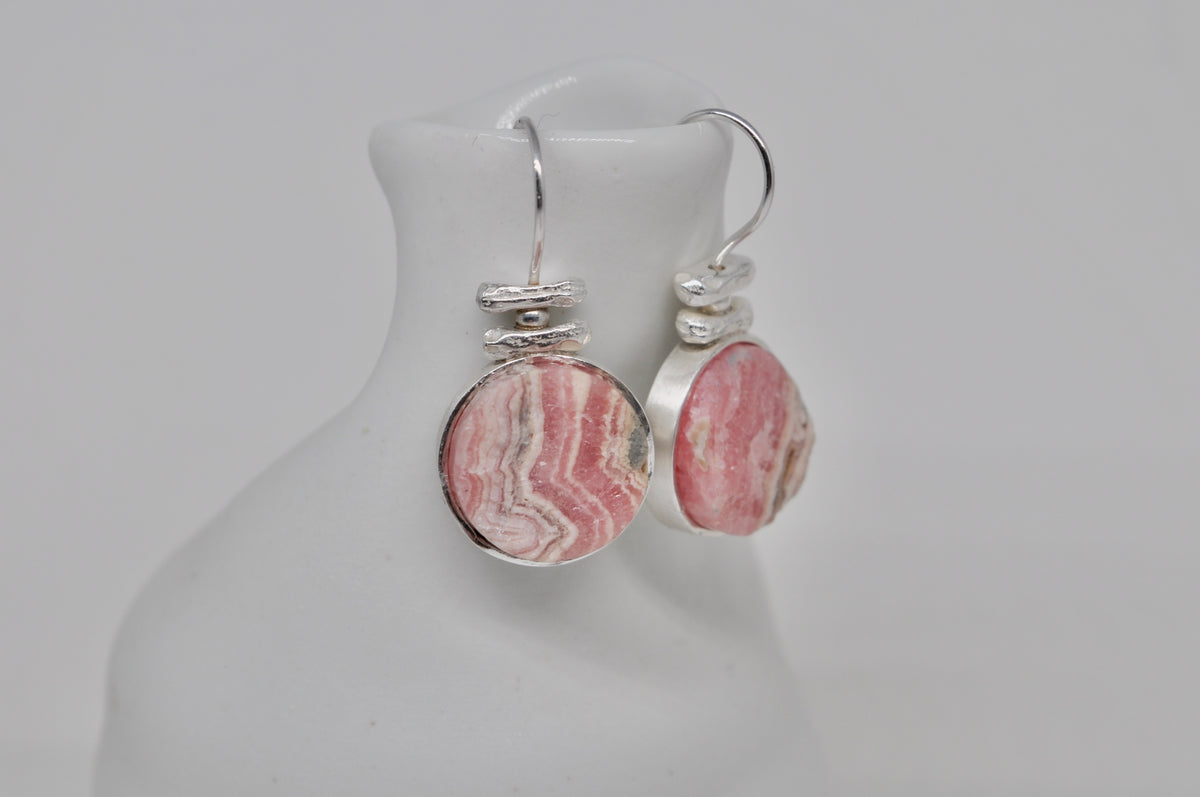 Rhodochrosite Disc Drop Earrings