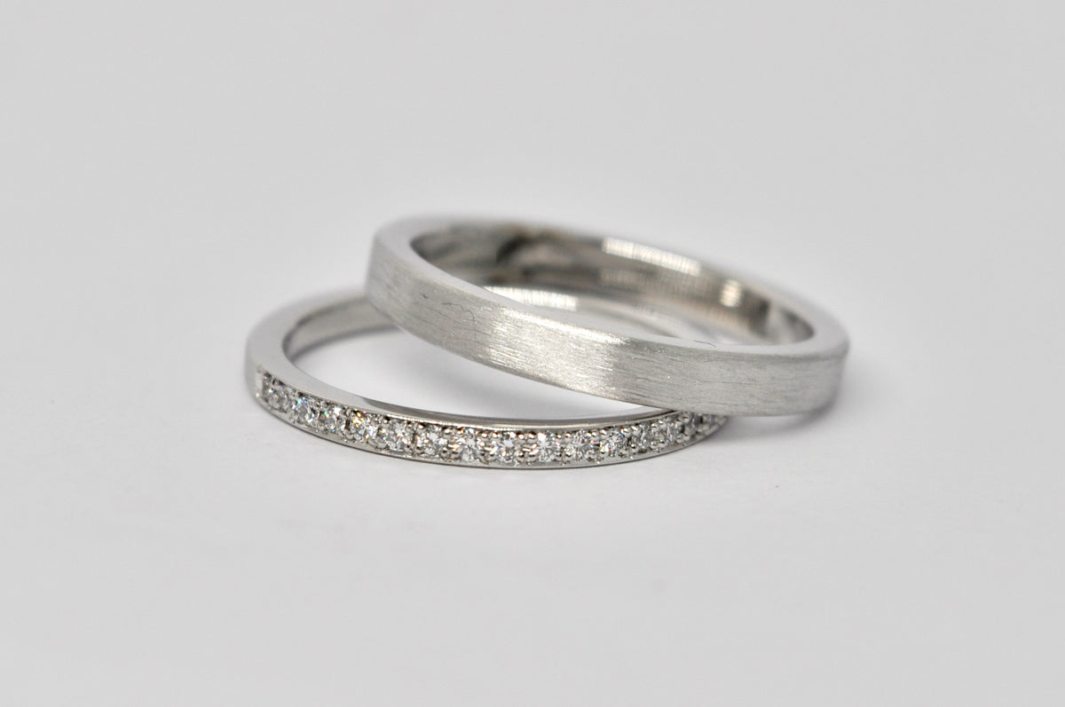 18k White Gold Wedding Bands, Diamonds