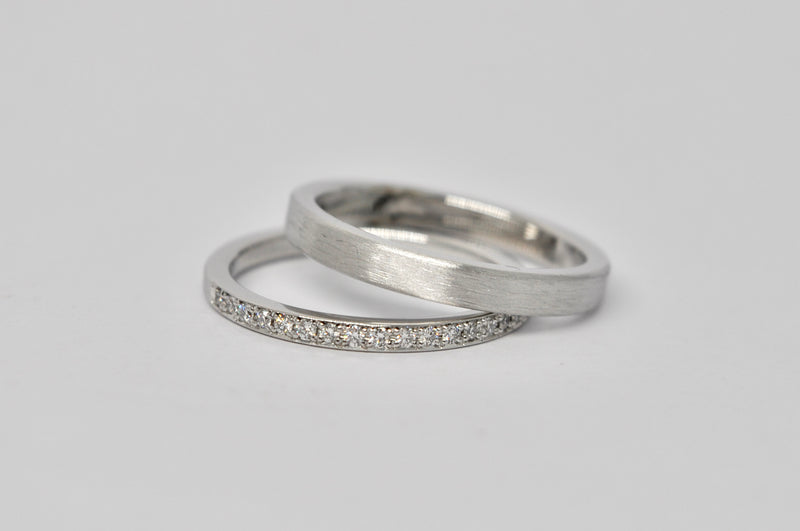 18k White Gold Wedding Bands, Diamonds