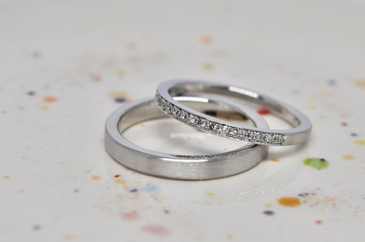 18k White Gold Wedding Bands, Diamonds