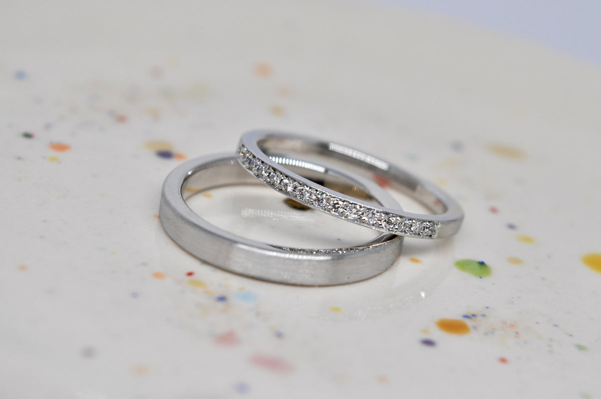 18k White Gold Wedding Bands, Diamonds