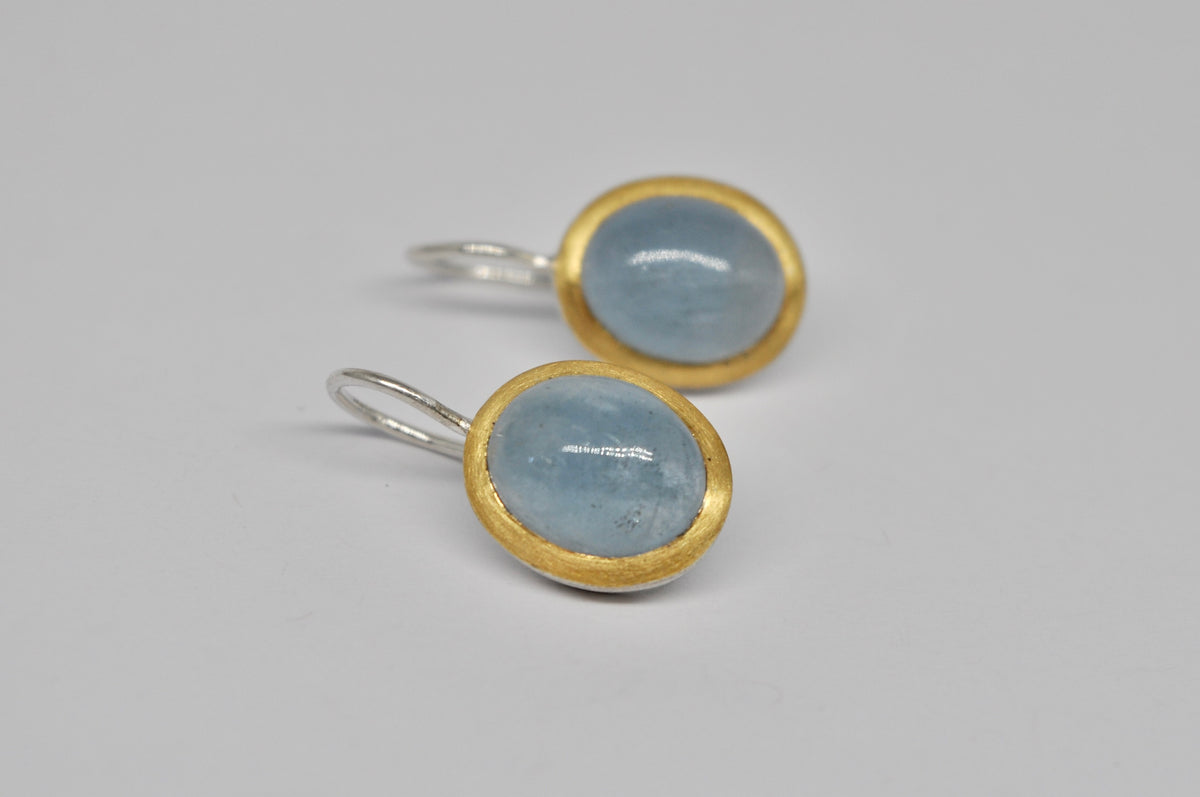 Gold-Rimmed Aquamarine Earrings