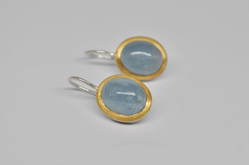 Gold-Rimmed Aquamarine Earrings