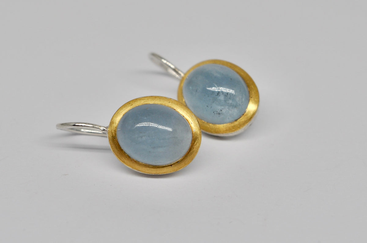 Gold-Rimmed Aquamarine Earrings