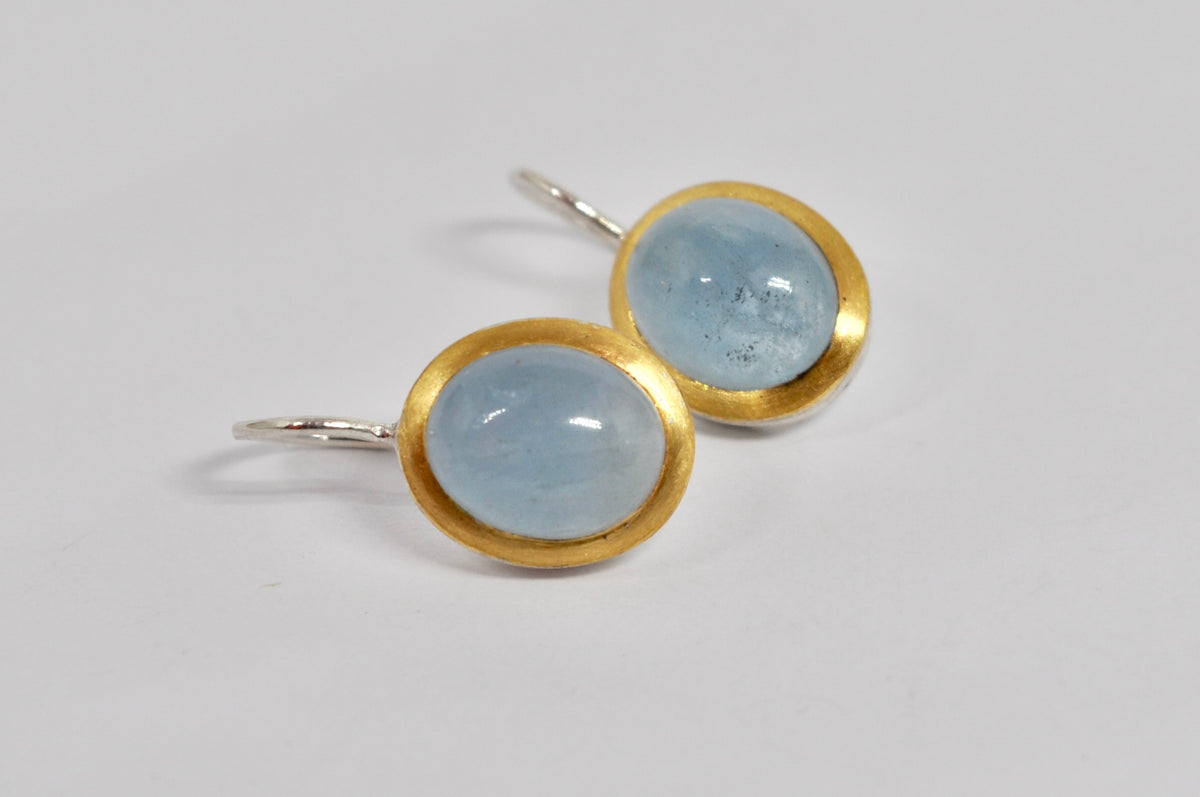 Gold-Rimmed Aquamarine Earrings