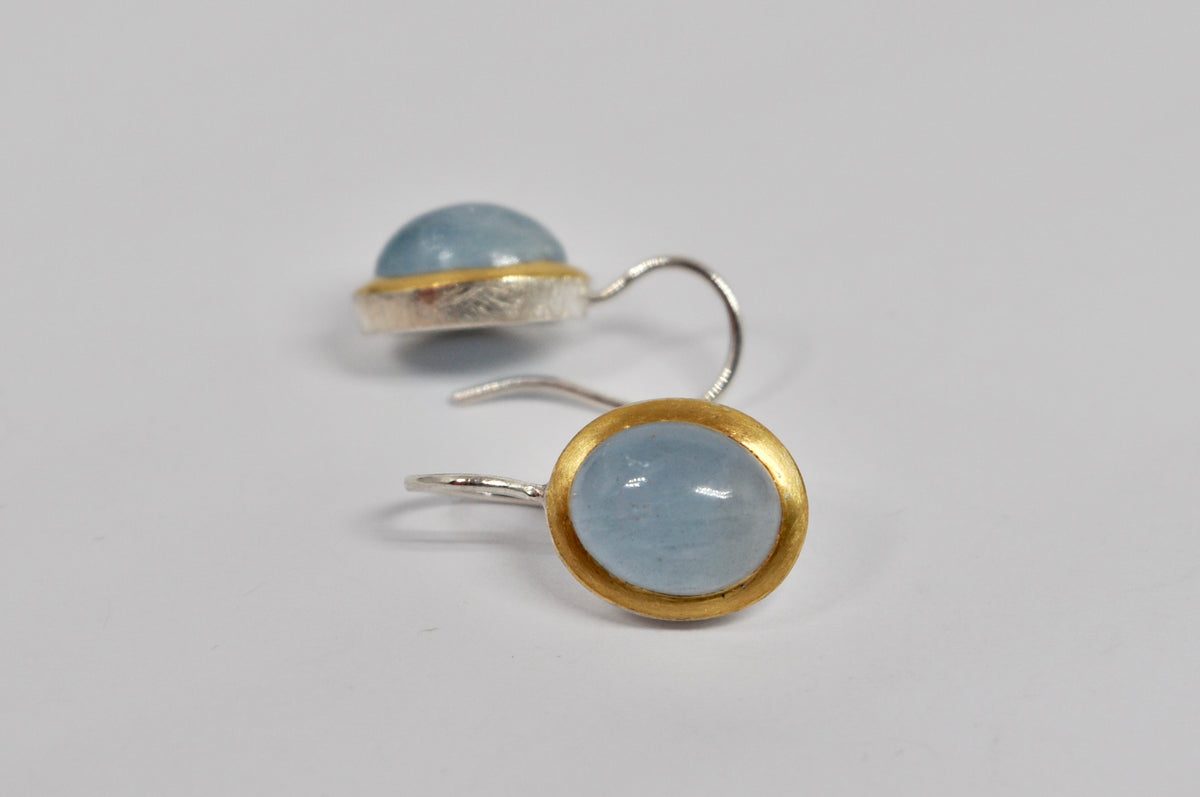 Gold-Rimmed Aquamarine Earrings