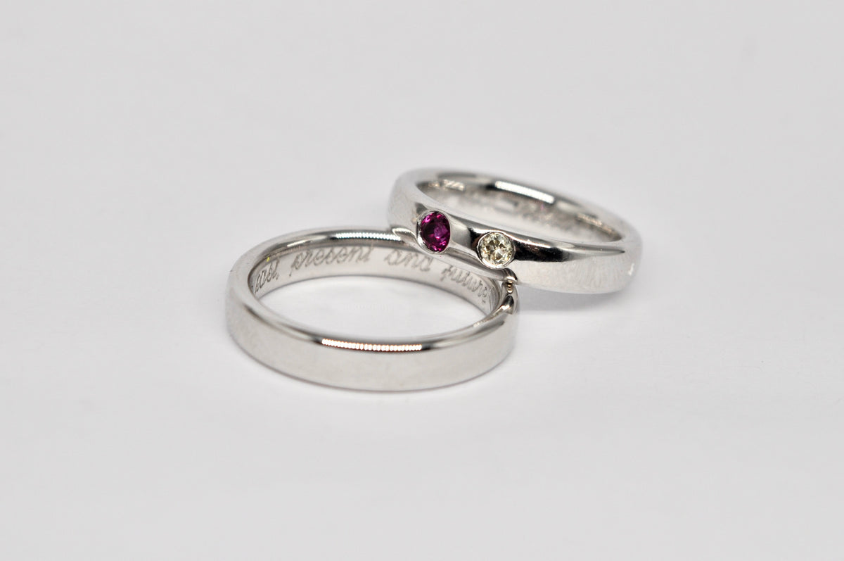 18k White Gold Wedding Rings with Customer Gemstones