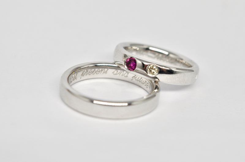 18k White Gold Wedding Rings with Customer Gemstones