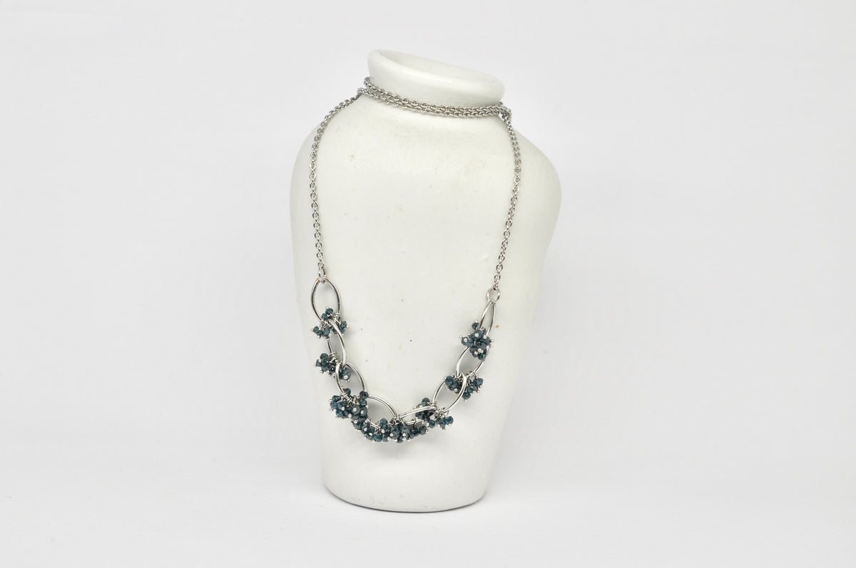 Blue Diamond Cluster Necklace — 18k White Gold