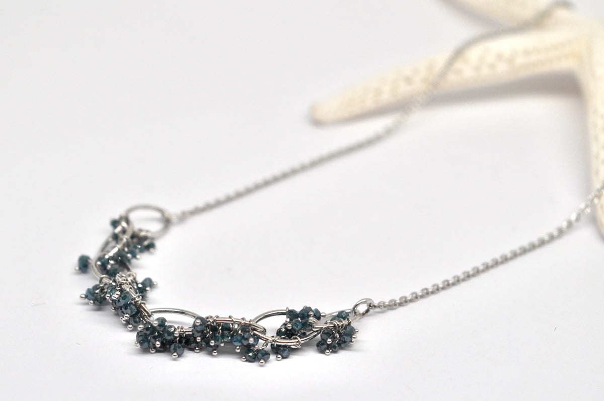 Blue Diamond Cluster Necklace — 18k White Gold