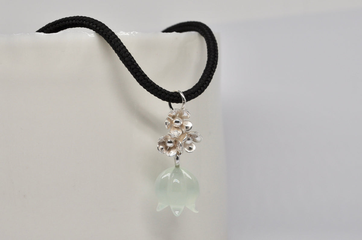 Green Agate Bellflower & Silver Flower Pendant