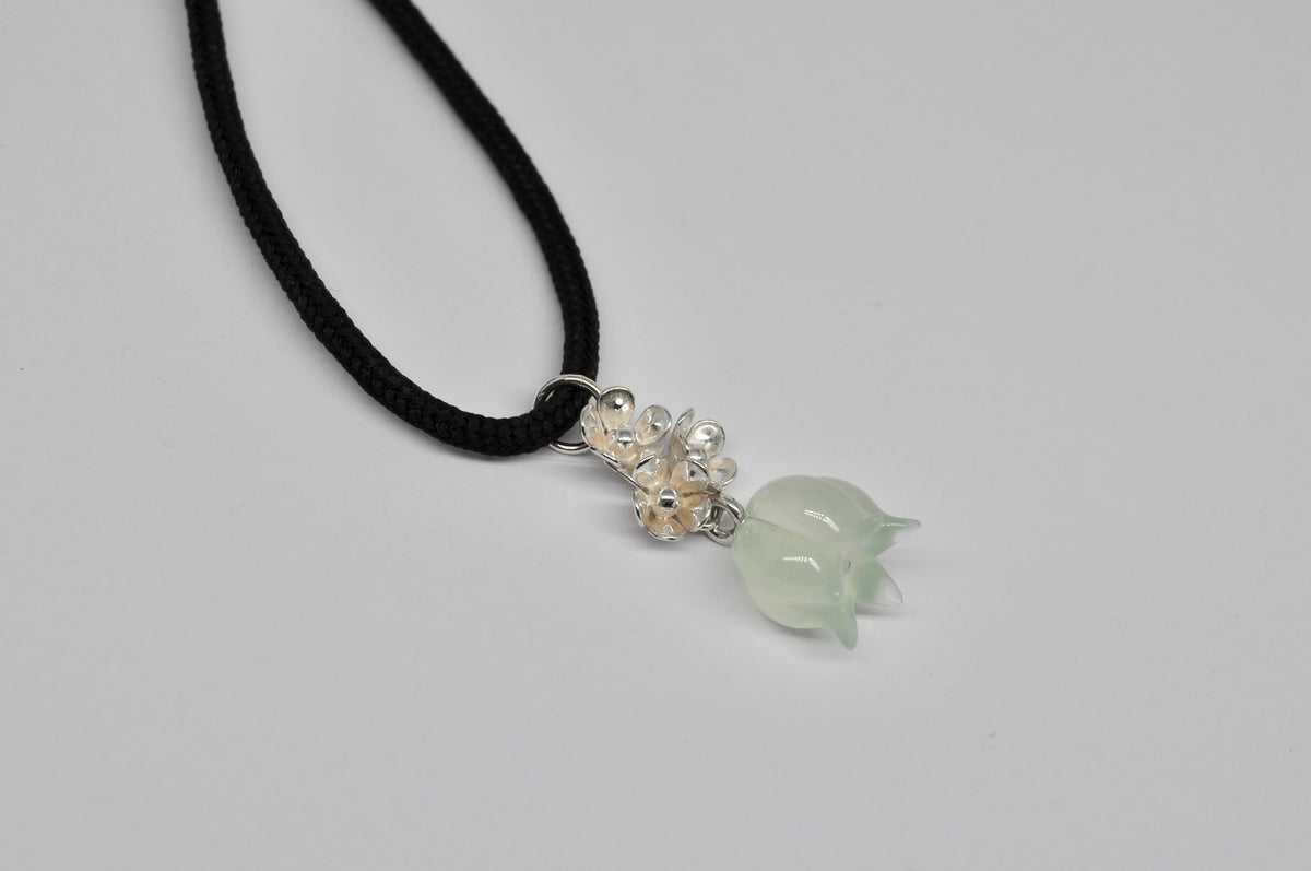 Green Agate Bellflower & Silver Flower Pendant