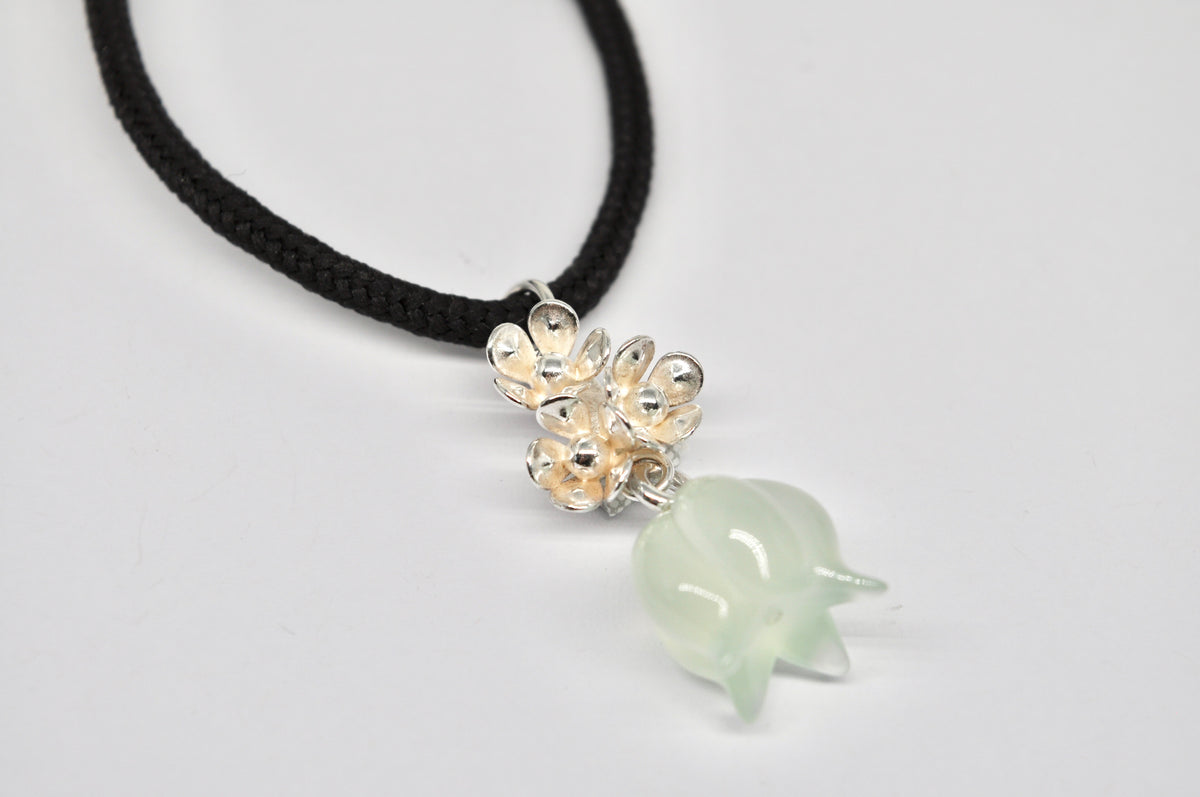 Green Agate Bellflower & Silver Flower Pendant