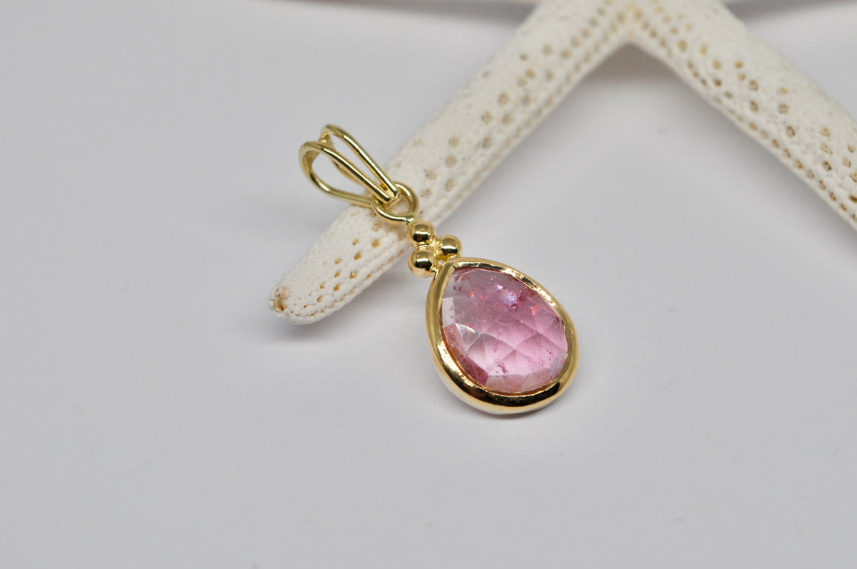 Pink Tourmaline Drop Pendant — 18k Gold & Sterling Silver