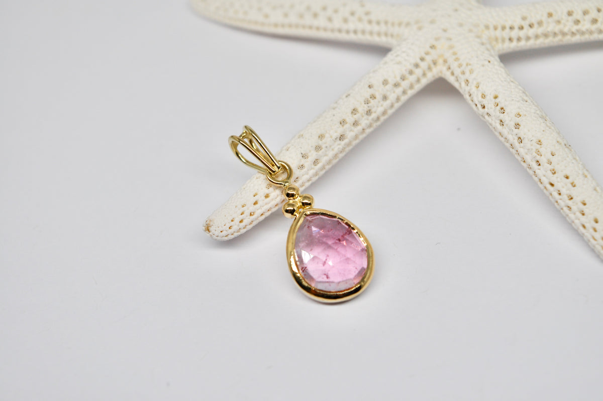 Pink Tourmaline Drop Pendant — 18k Gold & Sterling Silver