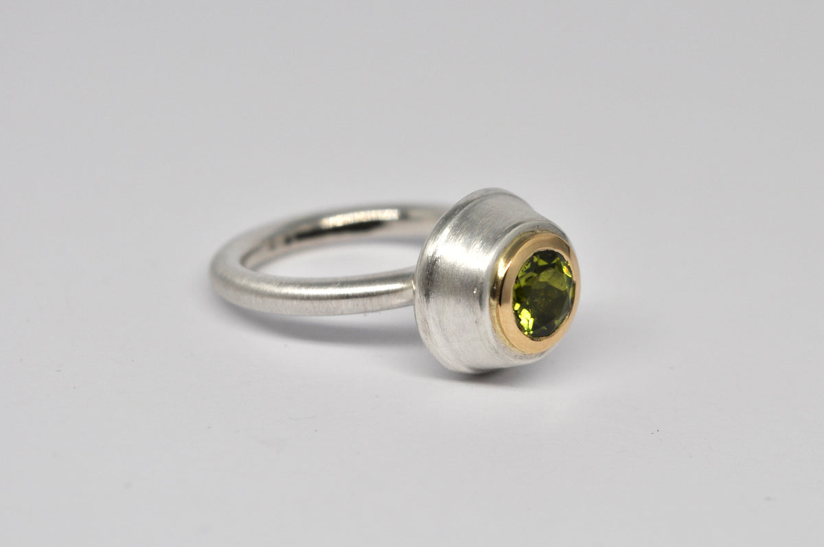 Dome Ring — Sterling Silver, 18ct Yellow Gold & Peridot
