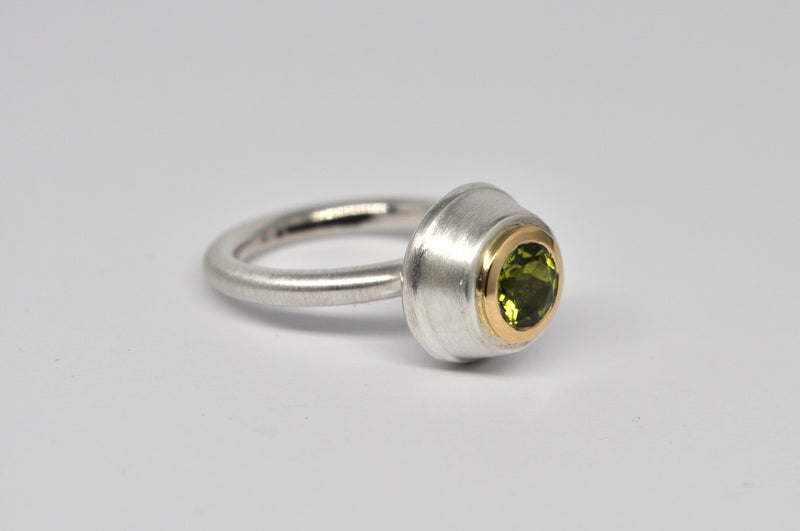 Dome Ring — Sterling Silver, 18ct Yellow Gold & Peridot