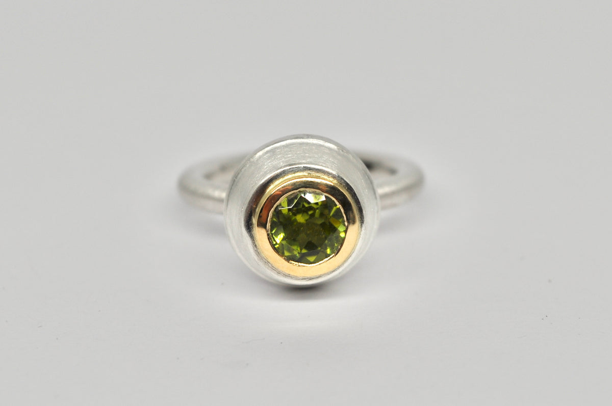 Dome Ring — Sterling Silver, 18ct Yellow Gold & Peridot