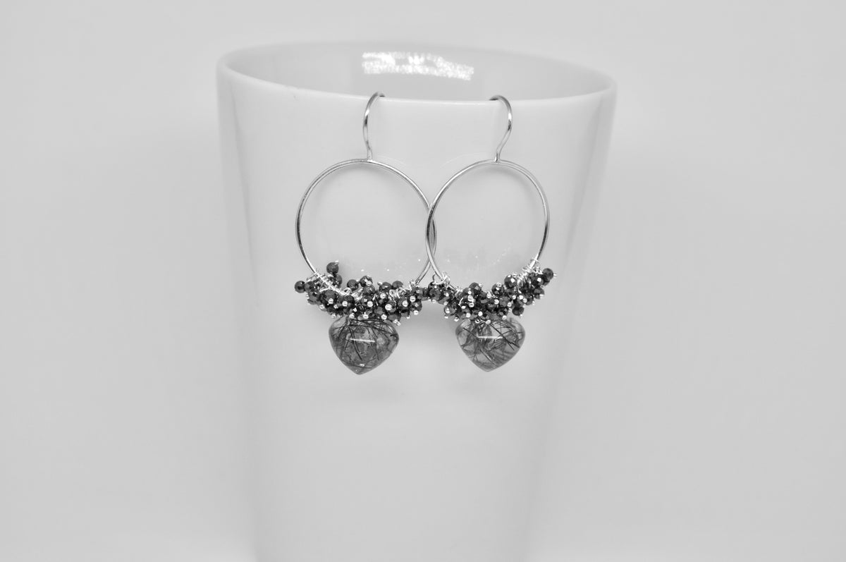Tourmalinated Quartz & Hematite Sterling Silver Earrings