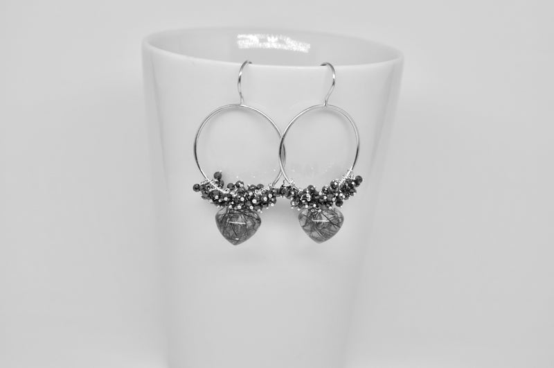 Tourmalinated Quartz & Hematite Sterling Silver Earrings