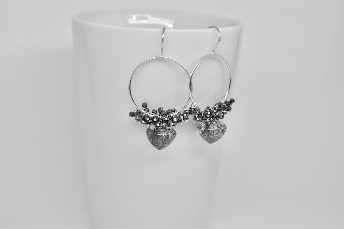 Tourmalinated Quartz & Hematite Sterling Silver Earrings