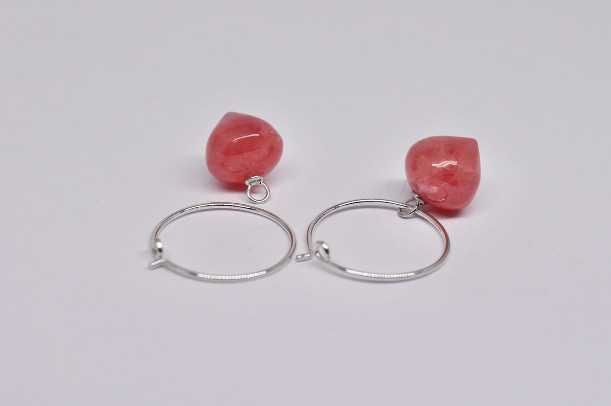 Removable Rhodochrosite Drop Silver Hoop Earrings
