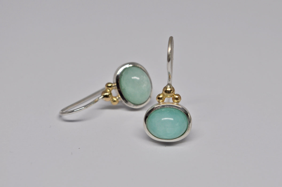 Peruvian Opal Drop Earrings in Sterling Silver with Gold Accents