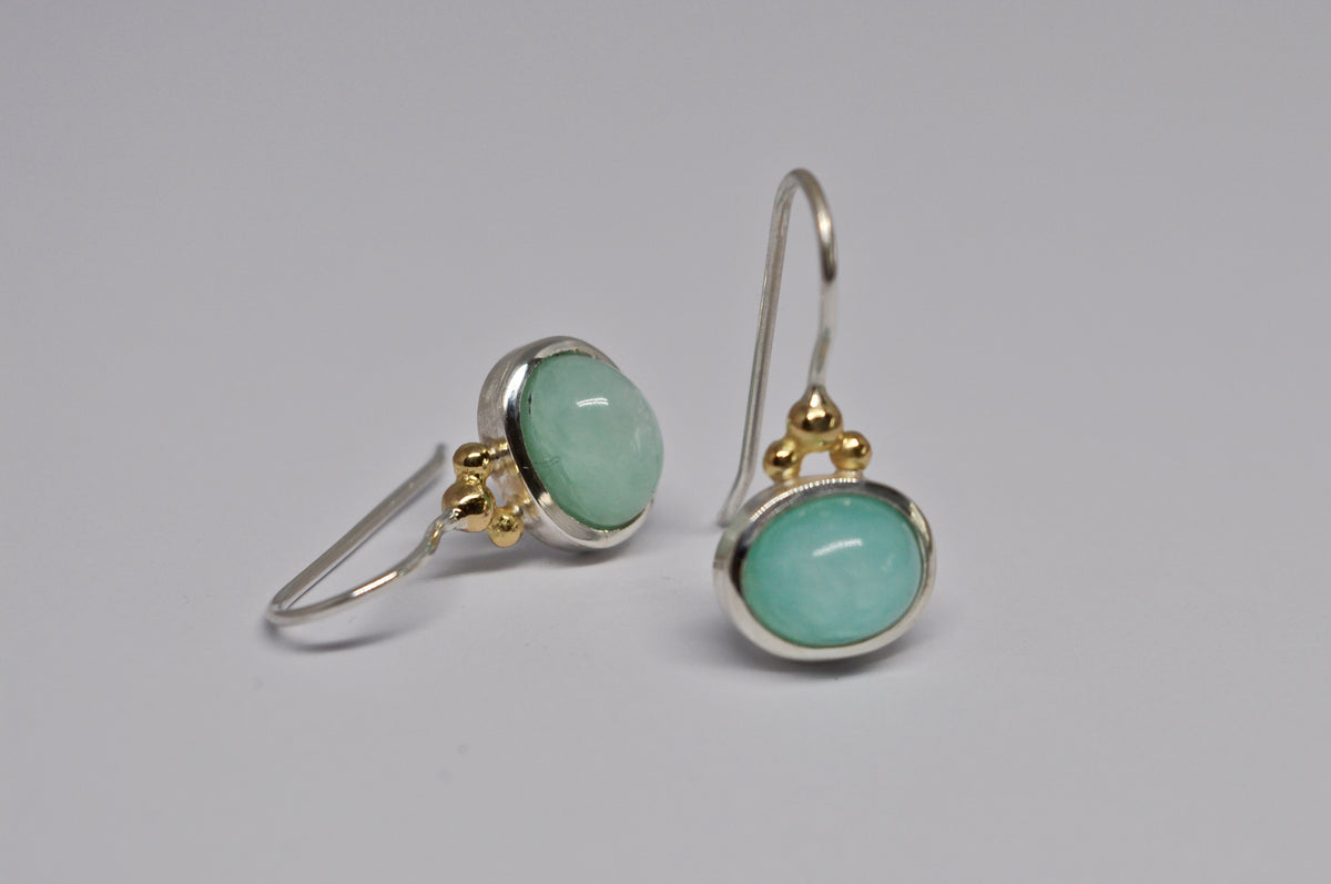 Peruvian Opal Drop Earrings in Sterling Silver with Gold Accents