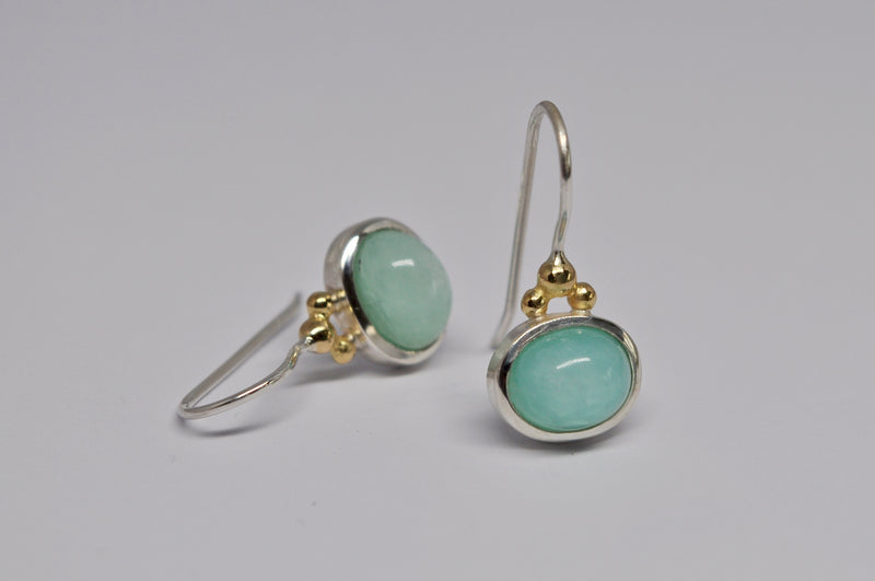 Peruvian Opal Drop Earrings in Sterling Silver with Gold Accents