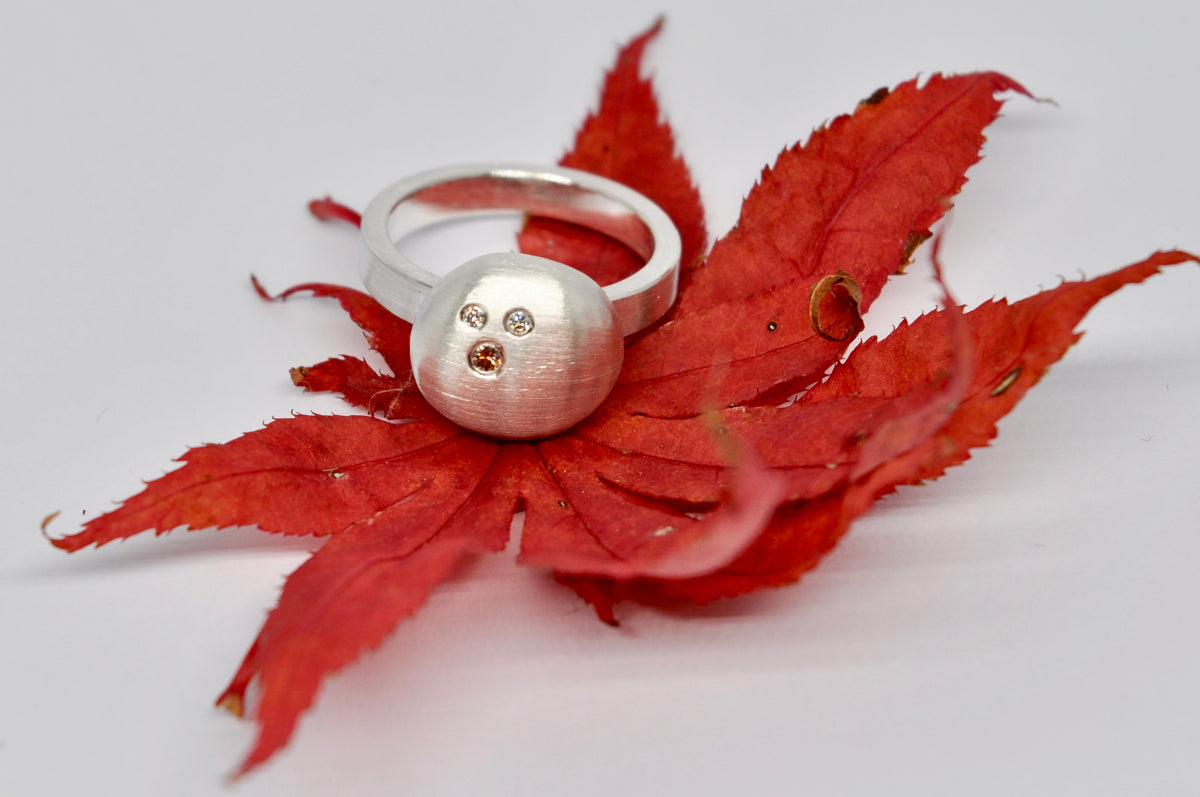 White & Brown Diamond Sterling Silver Pebble Ring