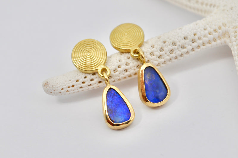 Boulder Opal Stud Earrings – 18k Yellow Gold