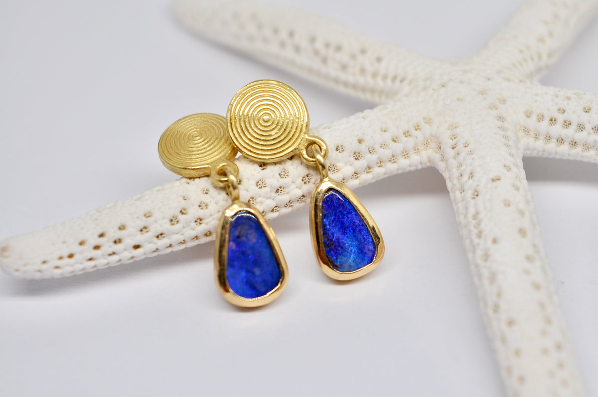 Boulder Opal Stud Earrings – 18k Yellow Gold