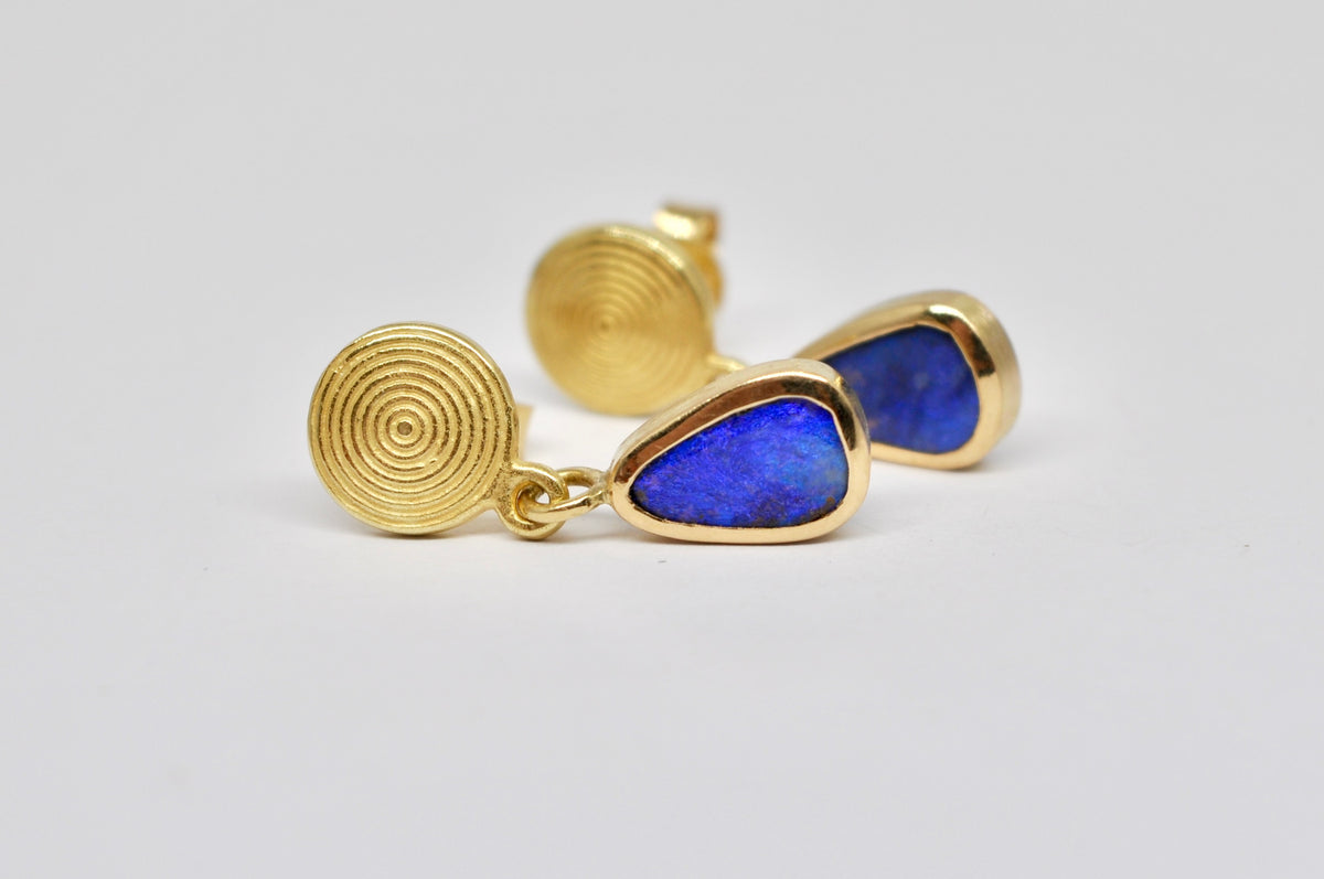Boulder Opal Stud Earrings – 18k Yellow Gold