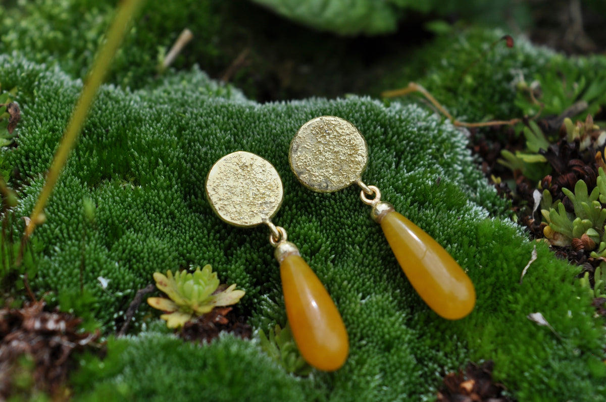 Honey Jade Drop Studs - 18k Yellow Gold