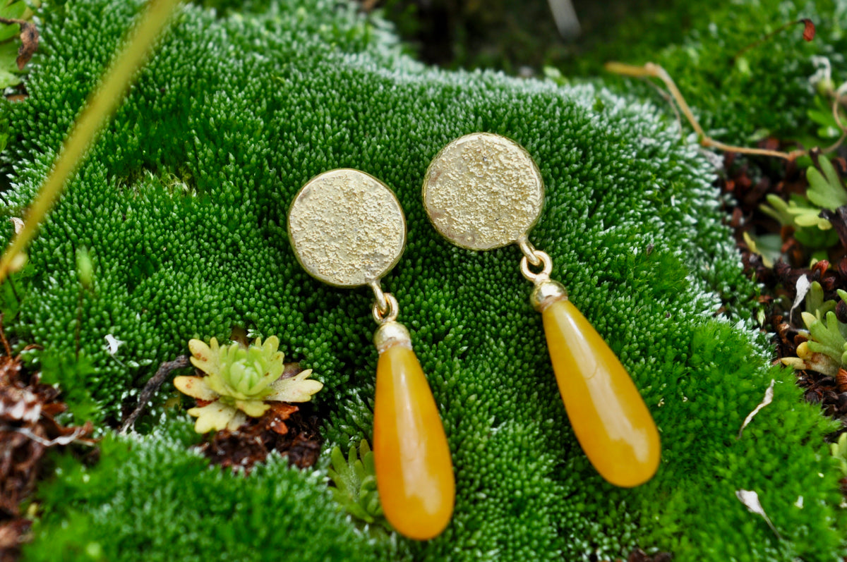 Honey Jade Drop Studs - 18k Yellow Gold