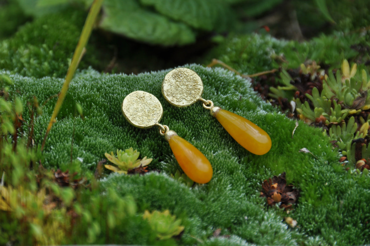 Honey Jade Drop Studs - 18k Yellow Gold