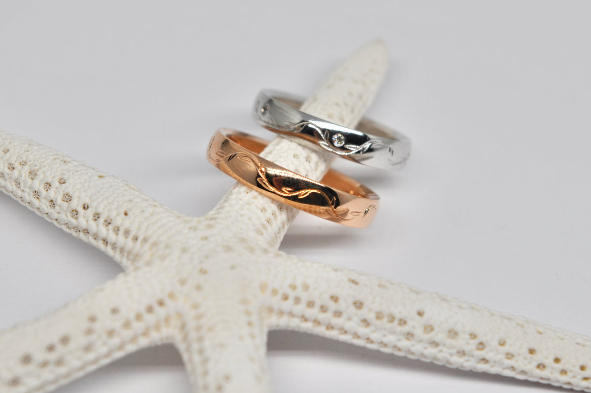 Textured Wedding Band Set - Rose Gold & White Gold with Diamonds