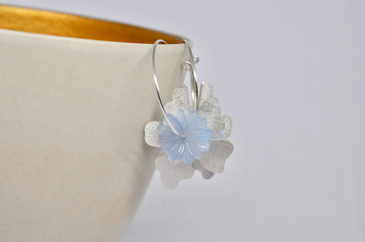 Bloom Hoop Earrings — Sterling Silver & Blue Agate