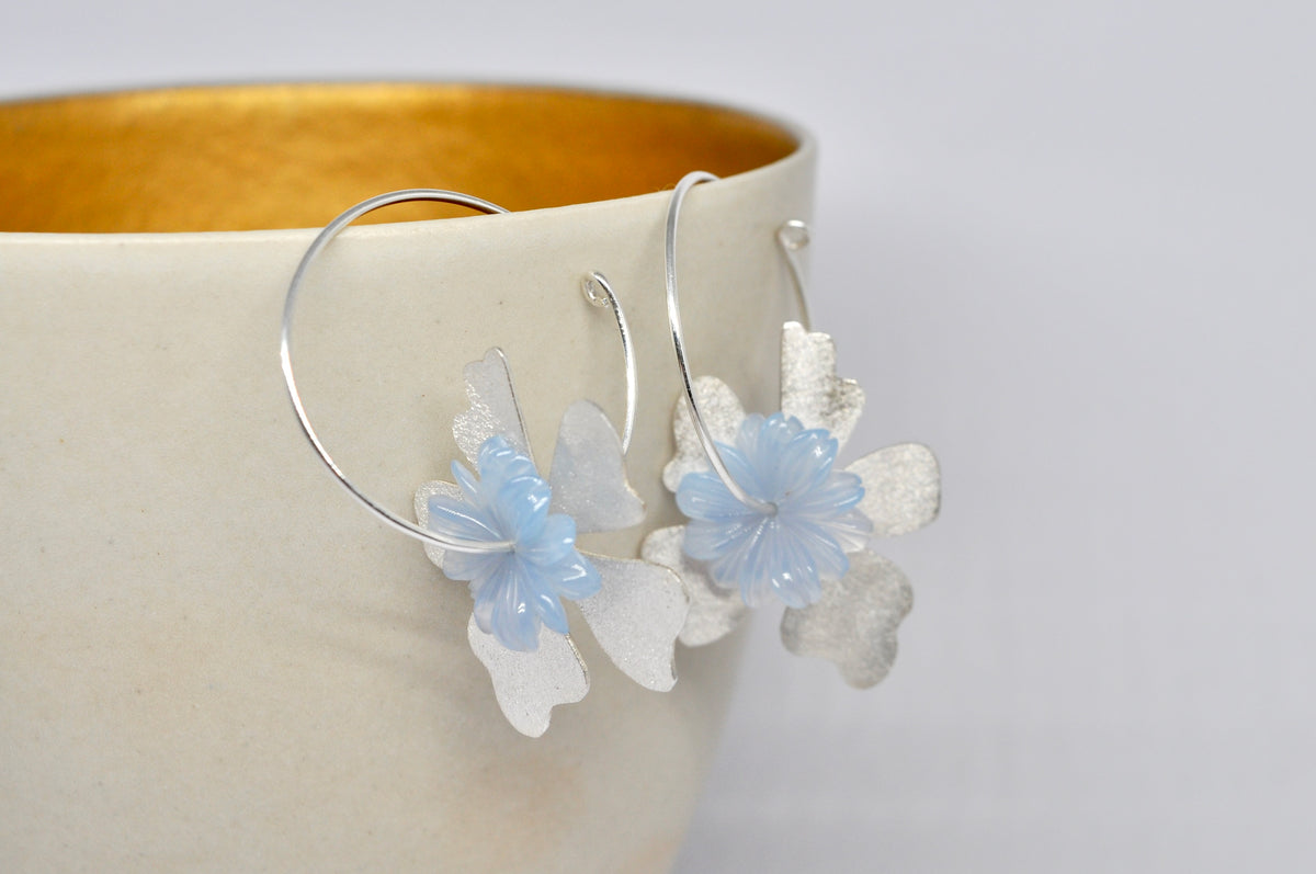 Bloom Hoop Earrings — Sterling Silver & Blue Agate